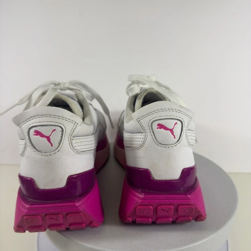 Puma Platform Sneakers Lace Up White Pink Women Size 7.5 Chunky Casual